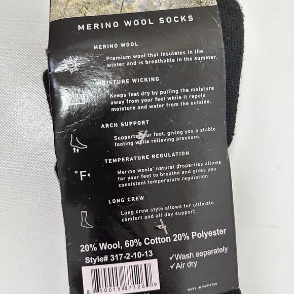 Men's Merino Wool Blend Warm Lightweight Urban Dress Socks 2 Pair Pack - Picture 5 of 5